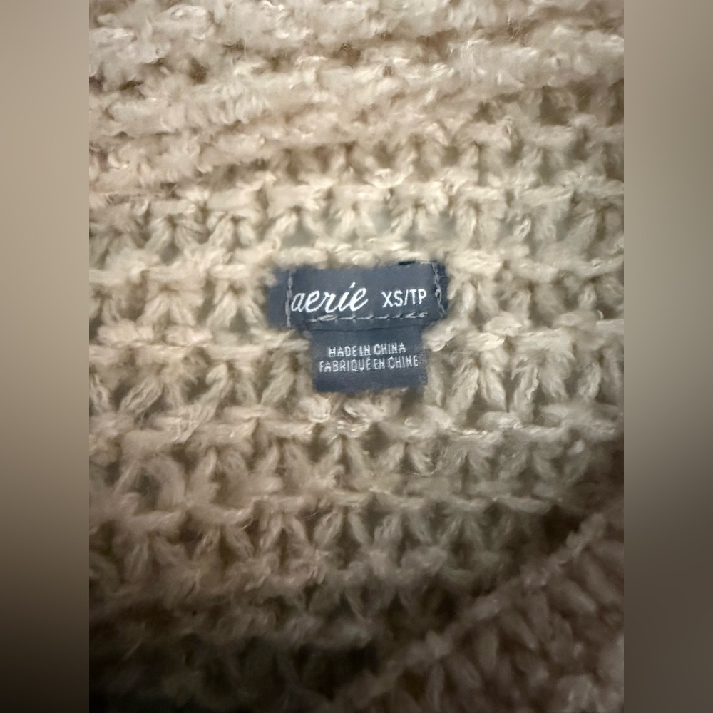 Aerie Soft Beige Open Knit Wool Blend Cowl Neck Sweater Size XS - Picture 7 of 11